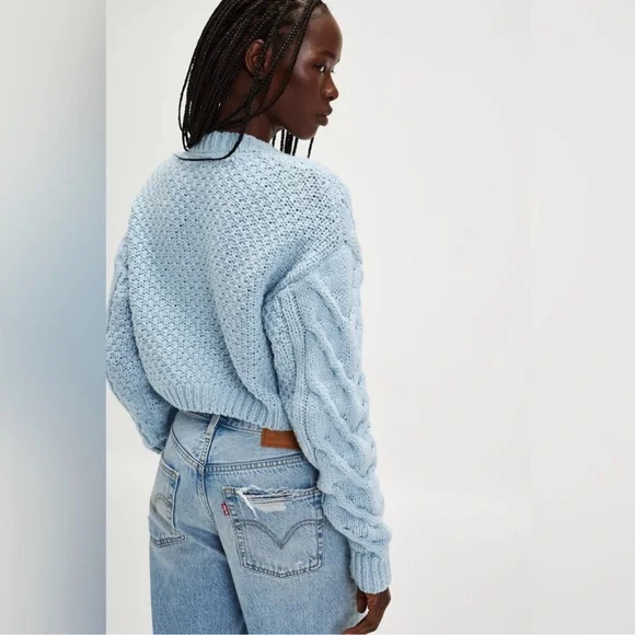 NEW FREE PEOPLE Bonfire Cardigan Cardi Sweater in Boardwalk Blue M - Picture 3 of 8